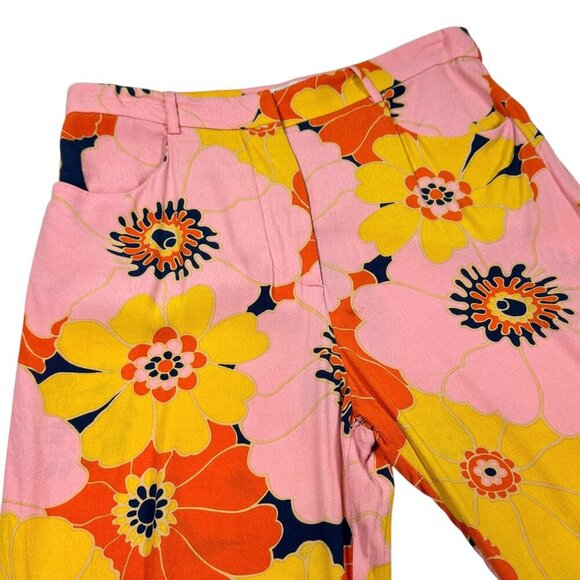Zara Floral Print Flare Pants Sz.S Pink High Rise Viscose Dopamine Blogger Fav - Picture 8 of 16